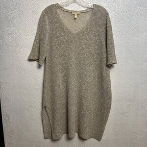 Eileen Fisher PEBBLE Mélange Linen Cotton Elbow-Sleeve Tunic Sweater M